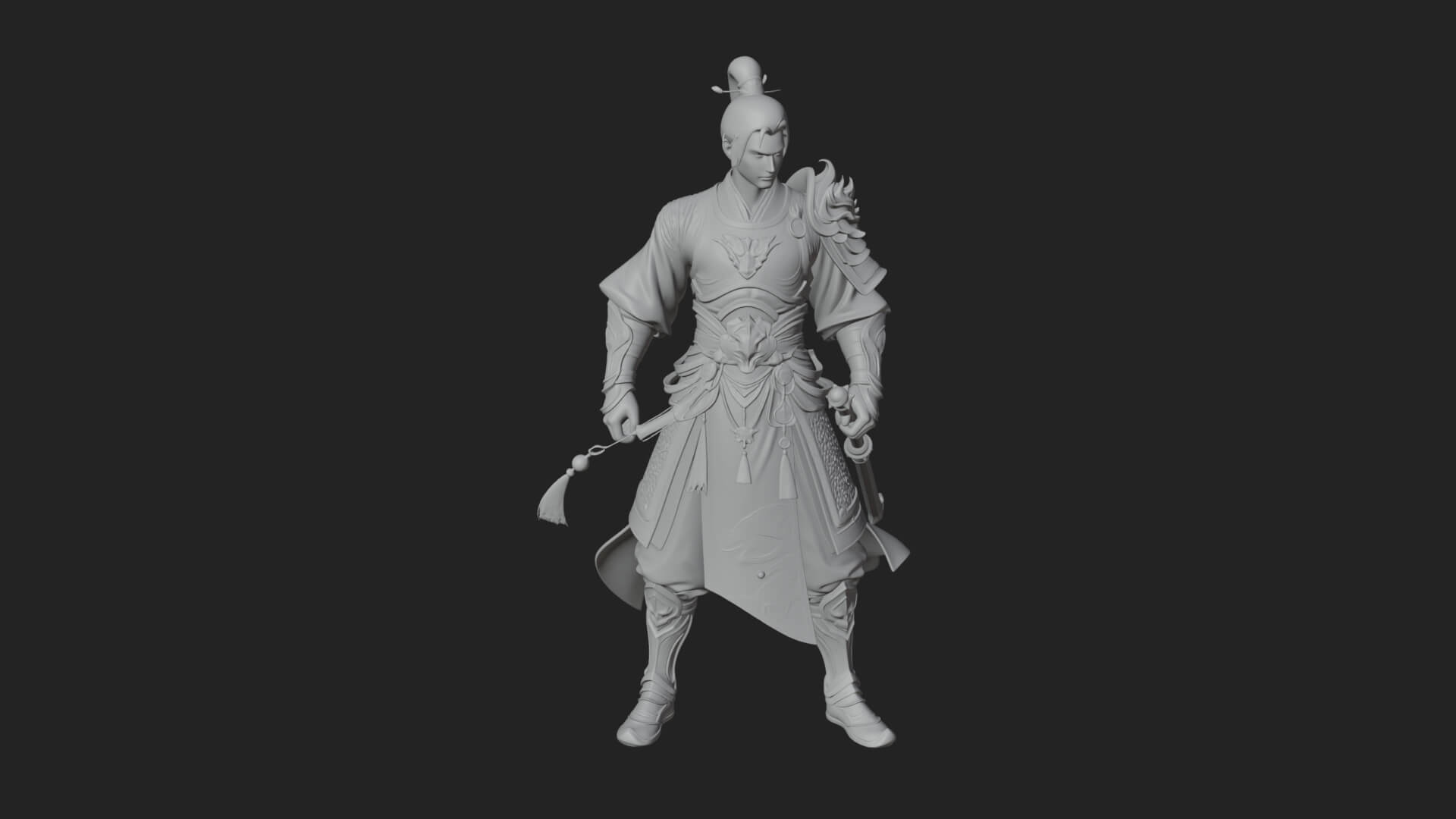 Oriental Robed Swordsman Statue Design 1 3D Print Model 3D Model