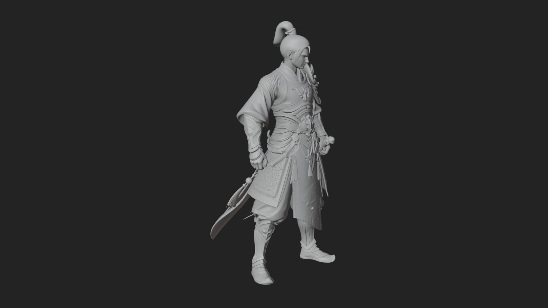 Oriental Robed Swordsman Statue Design 1 3D Print Model 3D Model