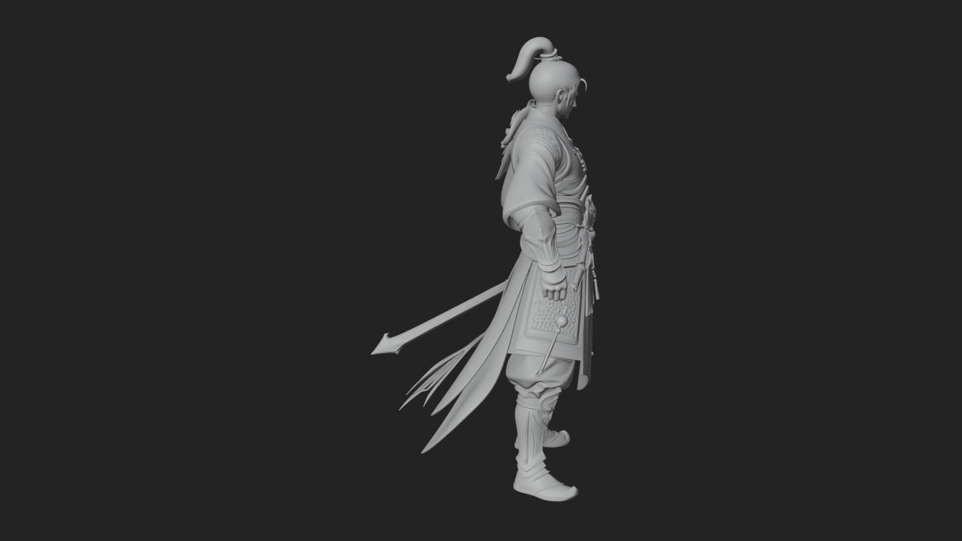 Oriental Robed Swordsman Statue Design 1 3D Print Model 3D Model