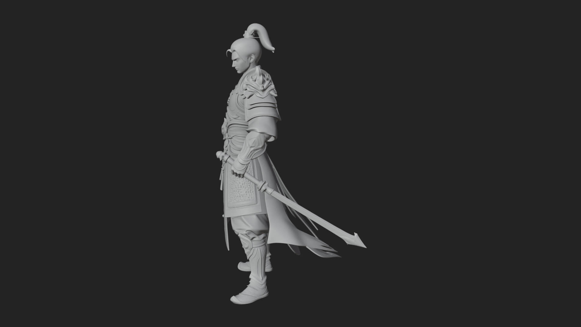 Oriental Robed Swordsman Statue Design 1 3D Print Model 3D Model