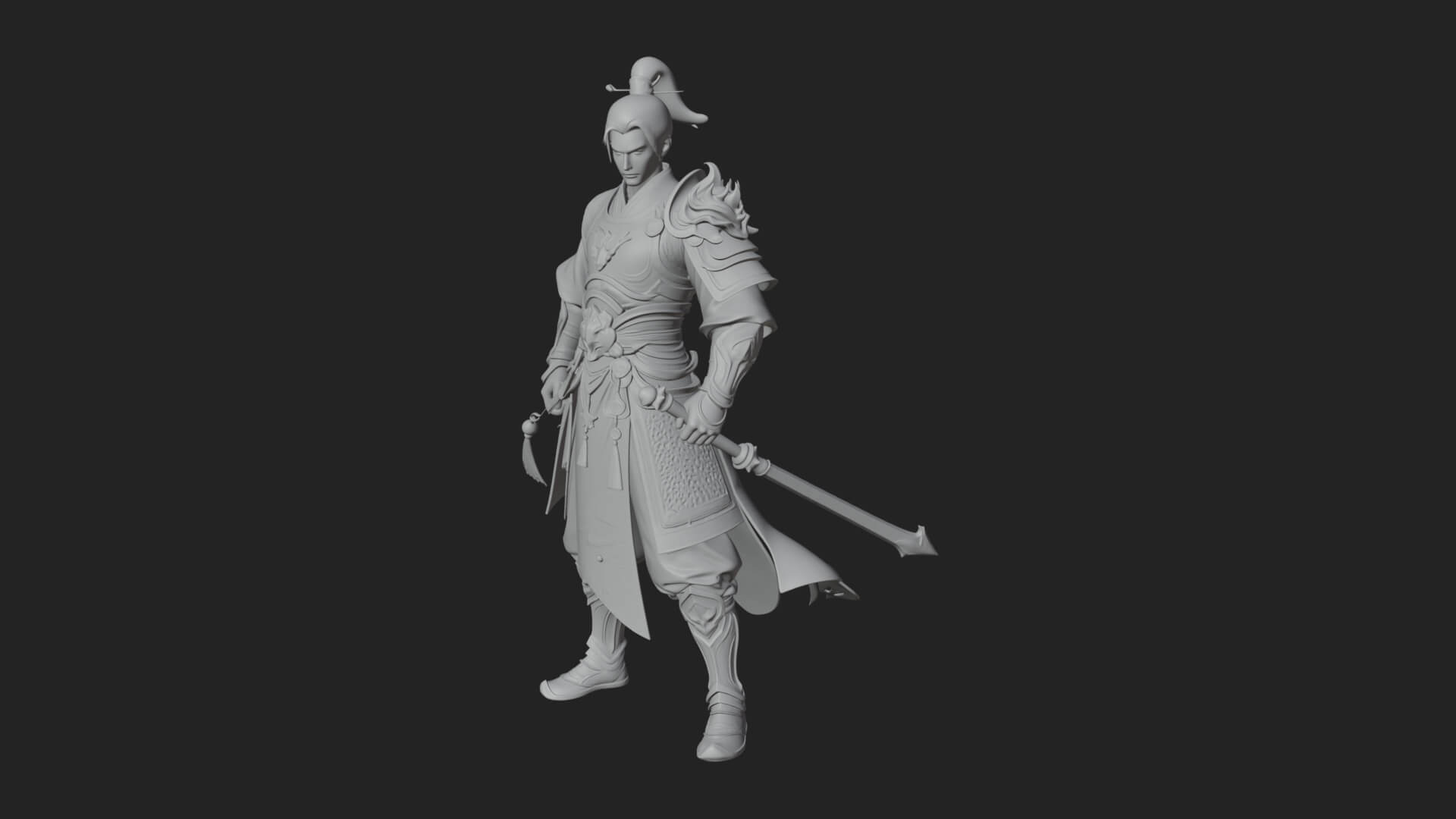 Oriental Robed Swordsman Statue Design 1 3D Print Model 3D Model