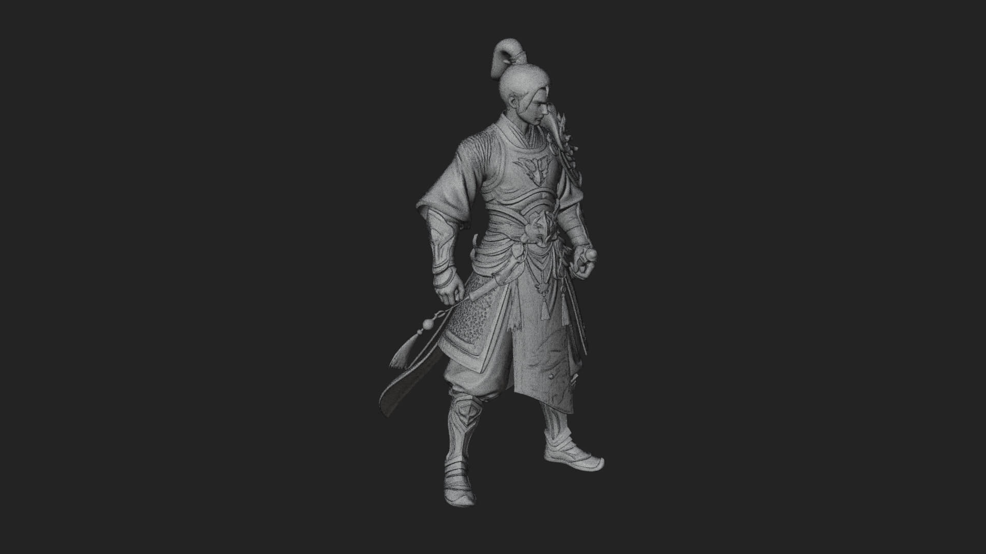 Oriental Robed Swordsman Statue Design 1 3D Print Model 3D Model