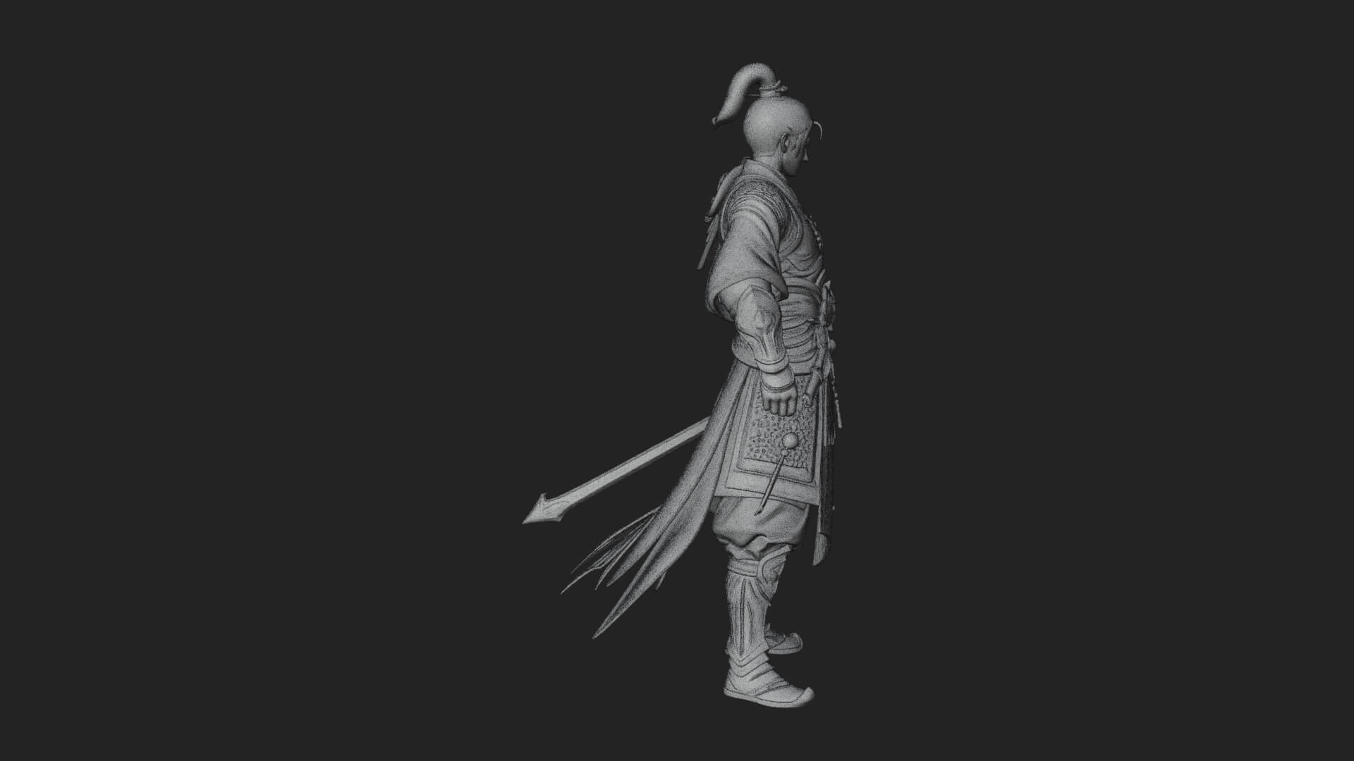 Oriental Robed Swordsman Statue Design 1 3D Print Model 3D Model