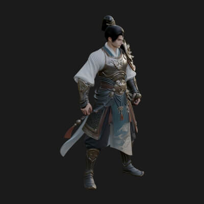 Oriental Robed Swordsman Statue Design 1 3D Print Model