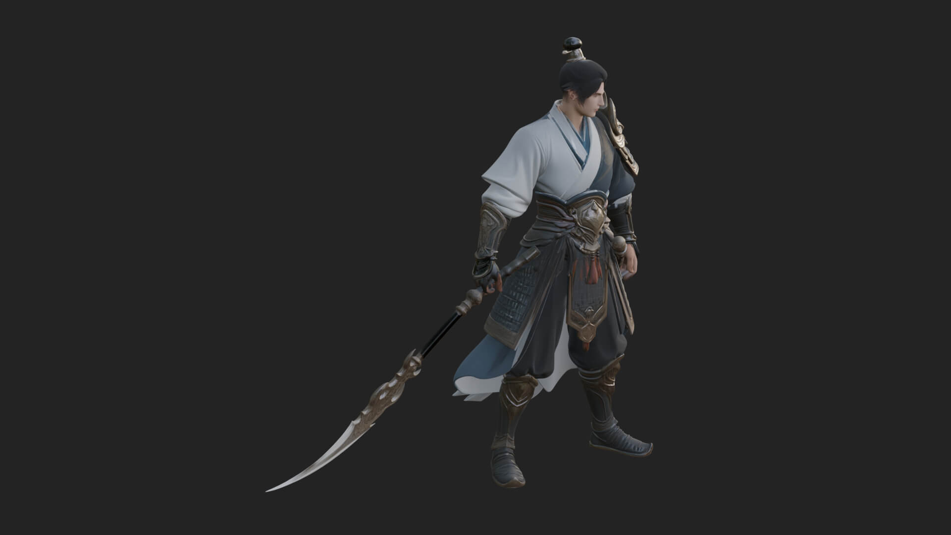 Oriental Robed Swordsman Statue Design 2 3D Print Model 3D Model