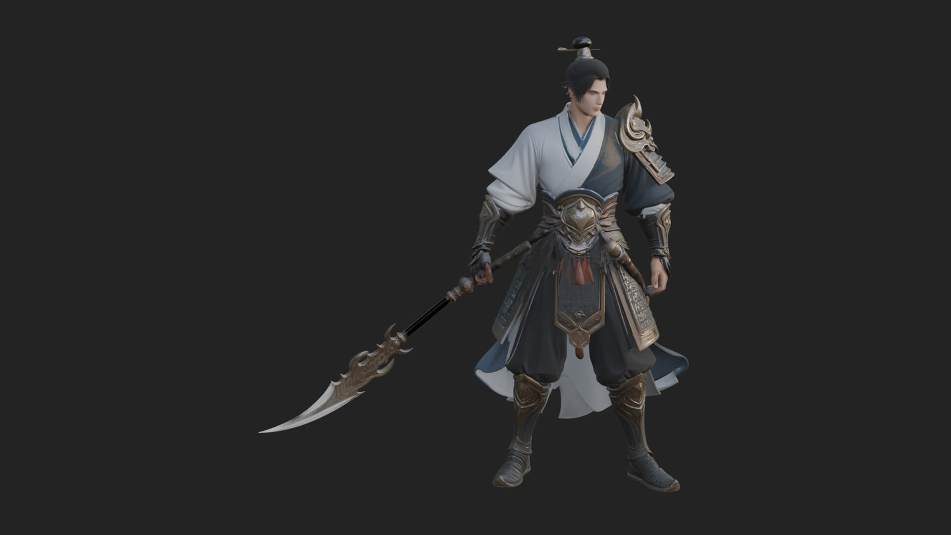 Oriental Robed Swordsman Statue Design 2 3D Print Model 3D Model