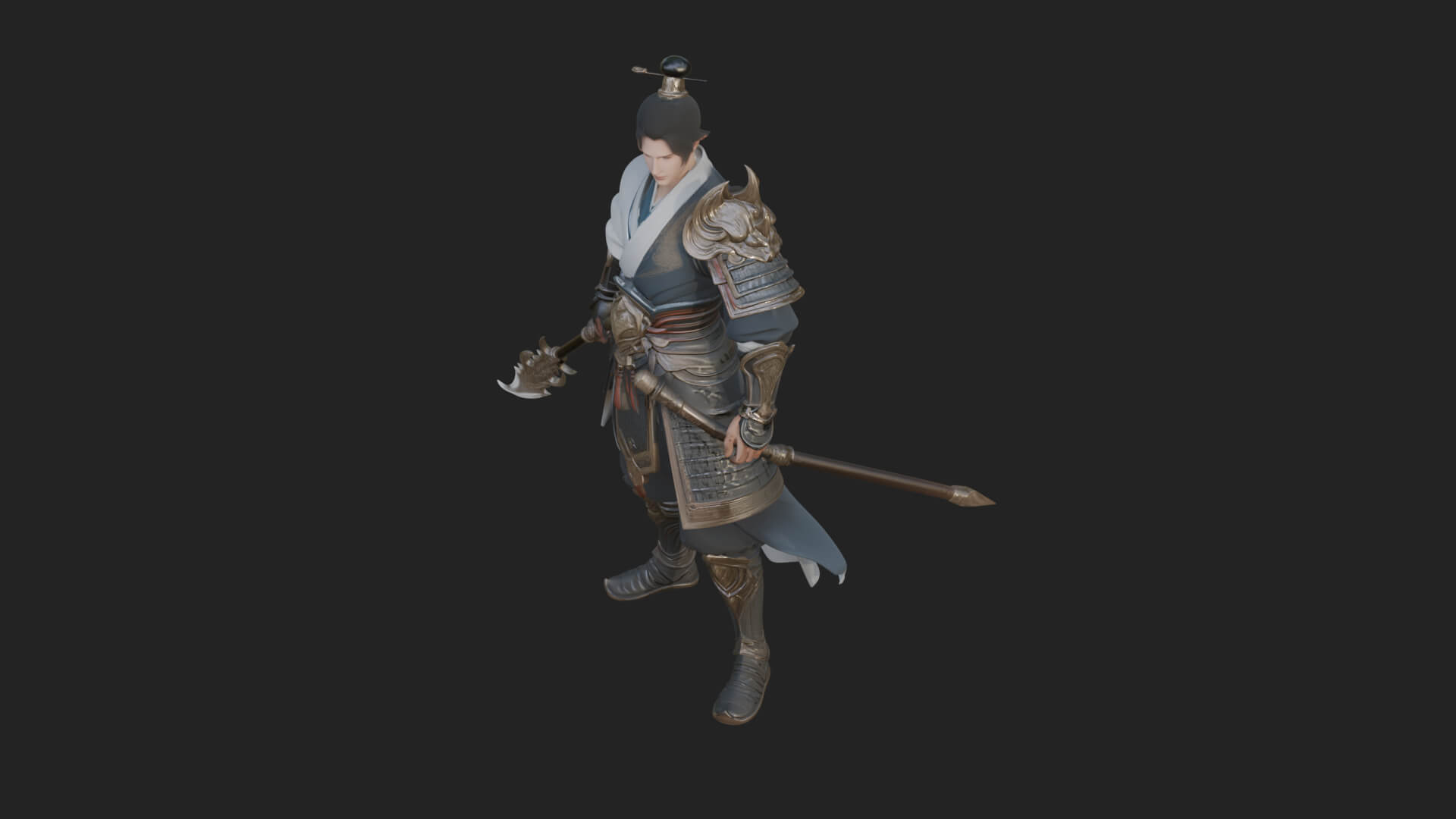 Oriental Robed Swordsman Statue Design 2 3D Print Model 3D Model