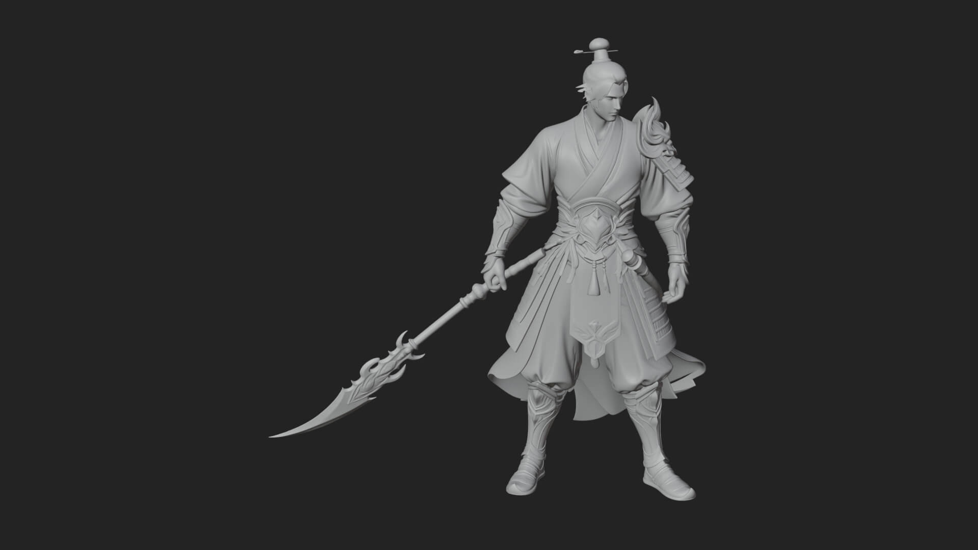 Oriental Robed Swordsman Statue Design 2 3D Print Model 3D Model