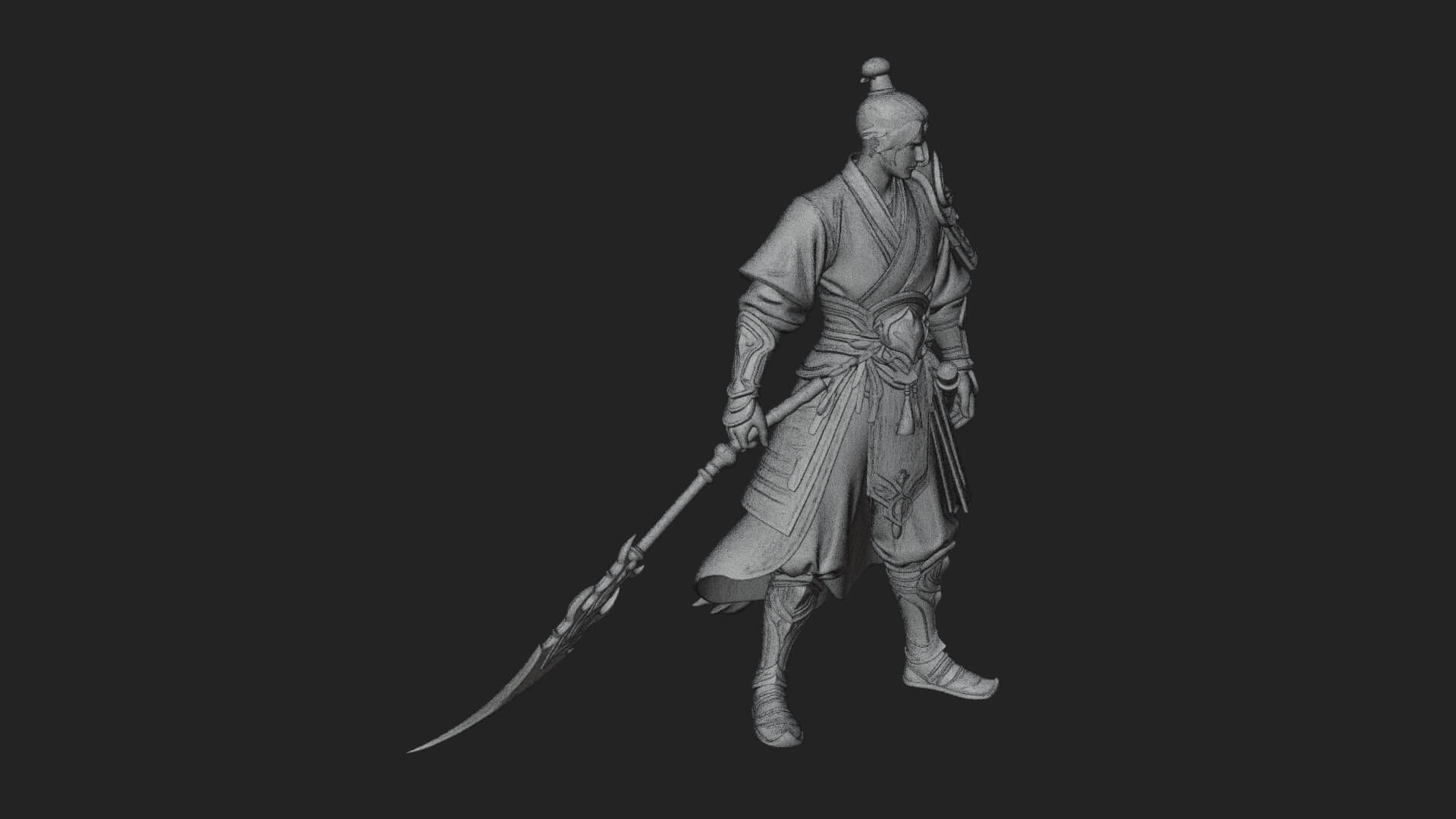 Oriental Robed Swordsman Statue Design 2 3D Print Model 3D Model