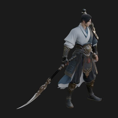 Oriental Robed Swordsman Statue Design 2 3D Print Model