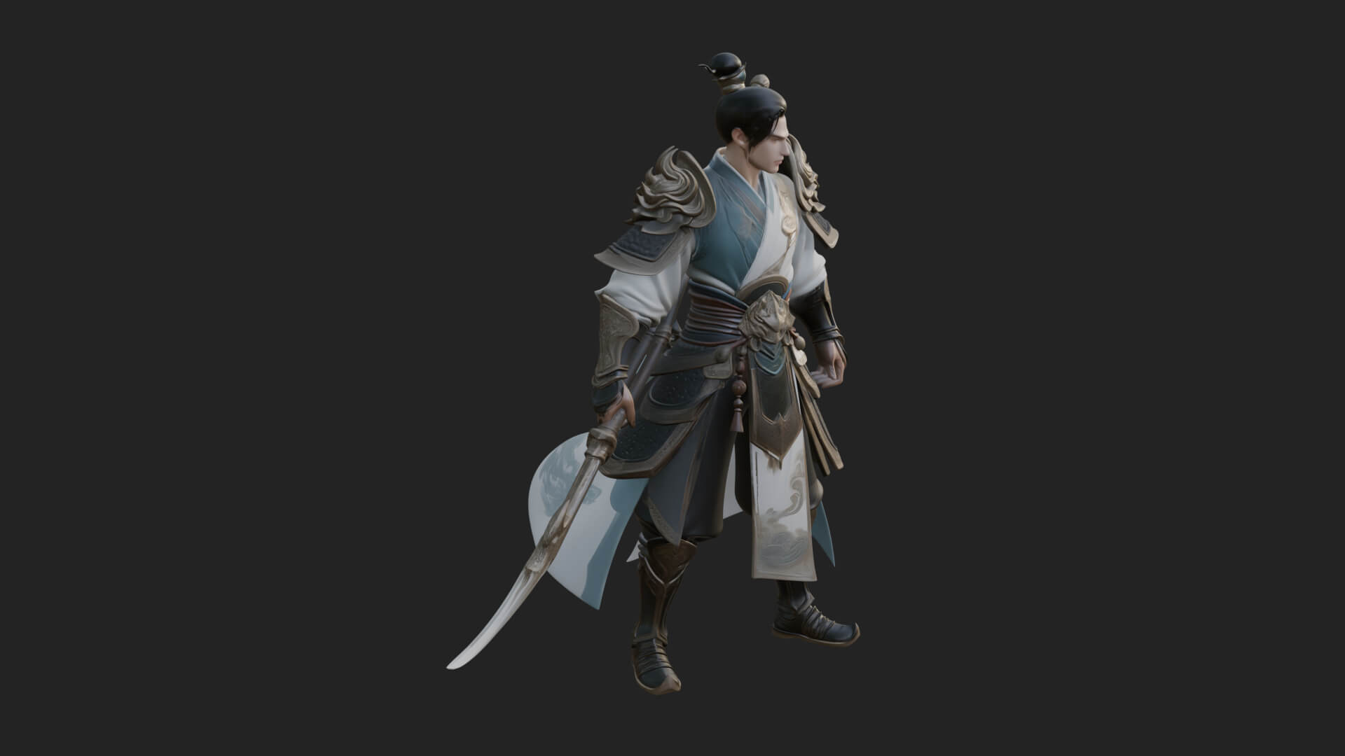 Oriental Robed Swordsman Statue Design 3 3D Print Model 3D Model