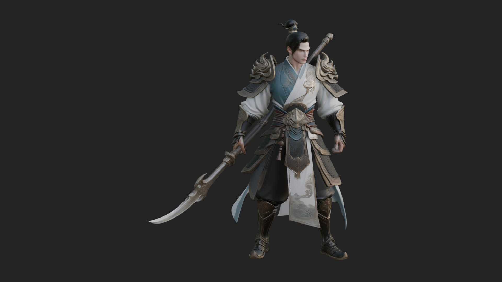 Oriental Robed Swordsman Statue Design 3 3D Print Model 3D Model