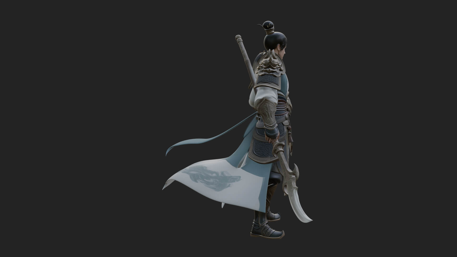 Oriental Robed Swordsman Statue Design 3 3D Print Model 3D Model