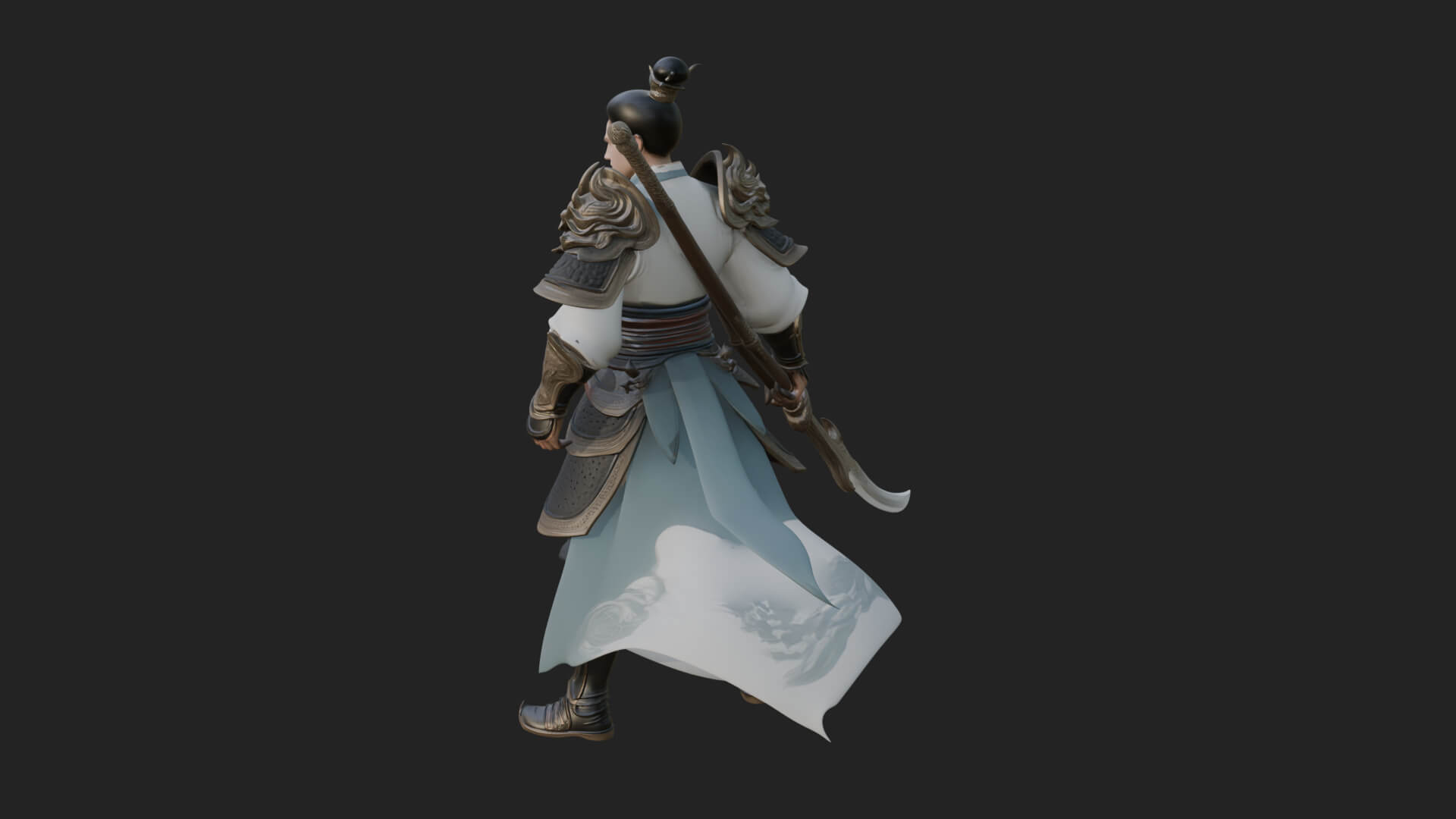 Oriental Robed Swordsman Statue Design 3 3D Print Model 3D Model