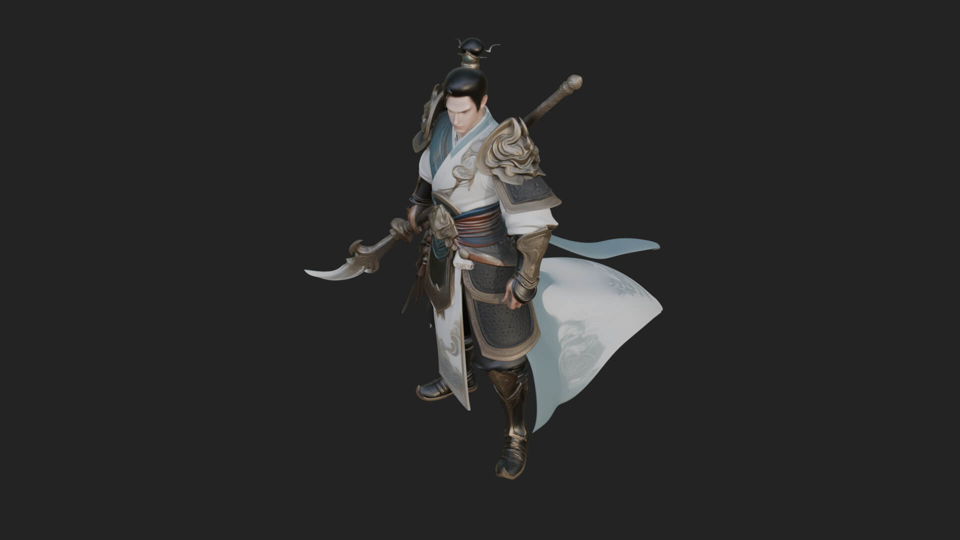 Oriental Robed Swordsman Statue Design 3 3D Print Model 3D Model