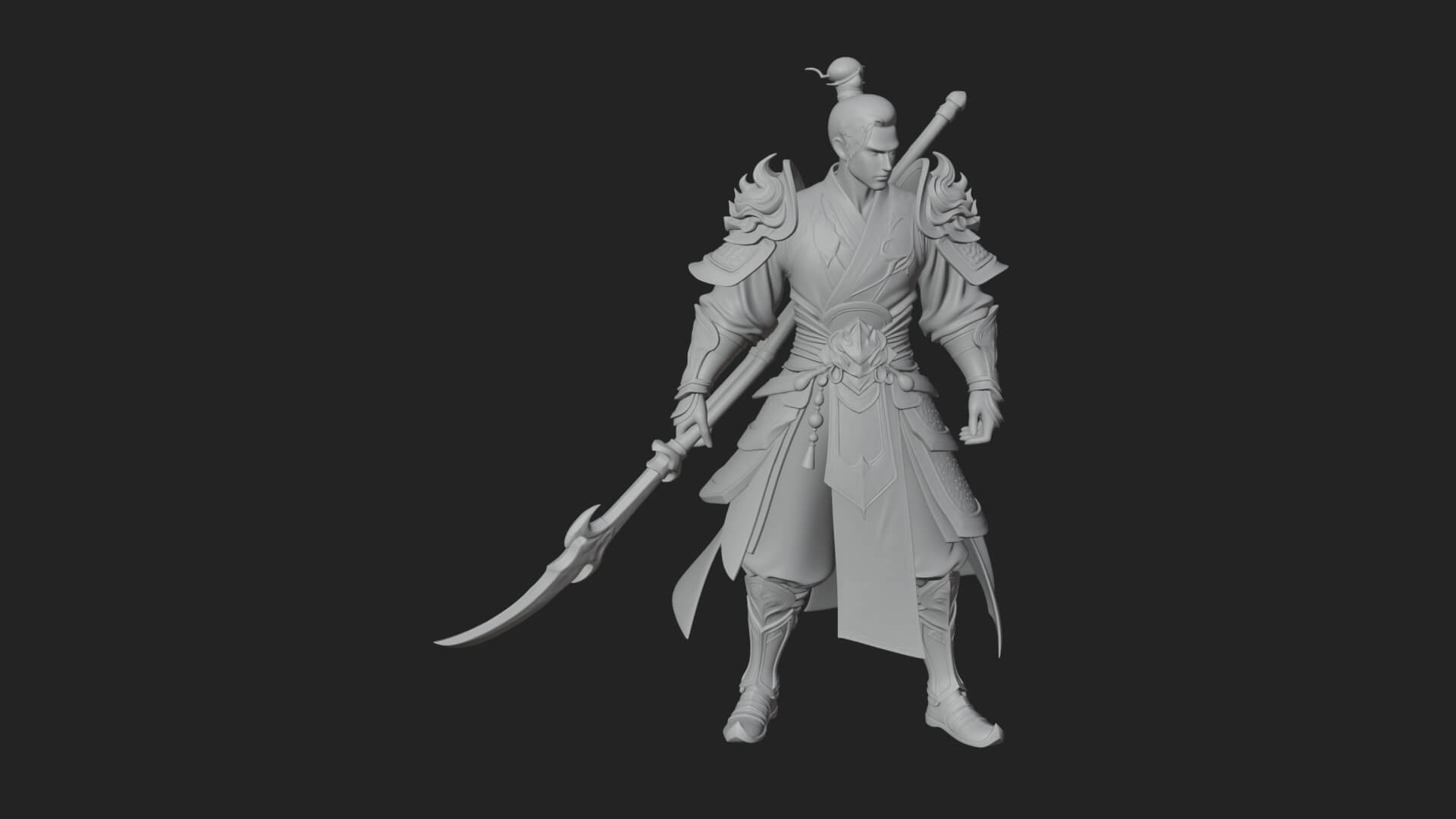 Oriental Robed Swordsman Statue Design 3 3D Print Model 3D Model
