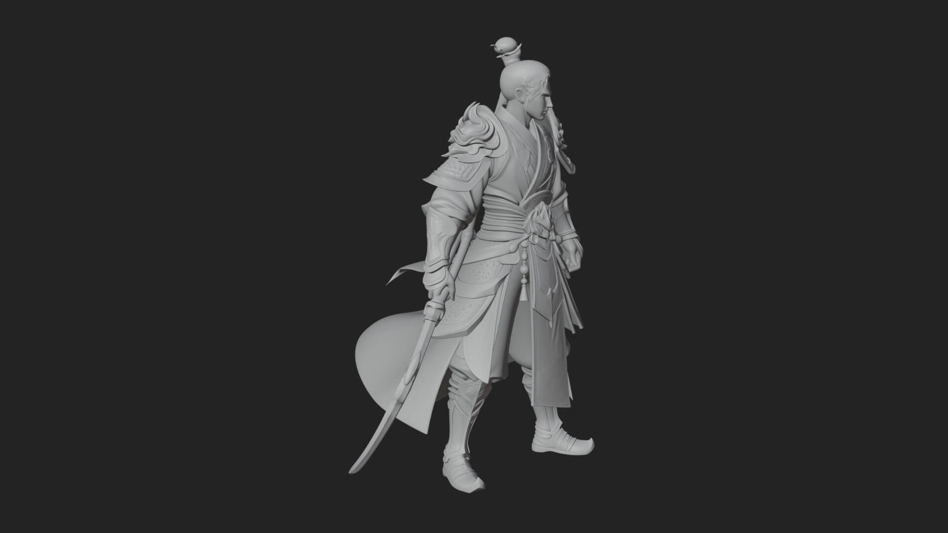 Oriental Robed Swordsman Statue Design 3 3D Print Model 3D Model