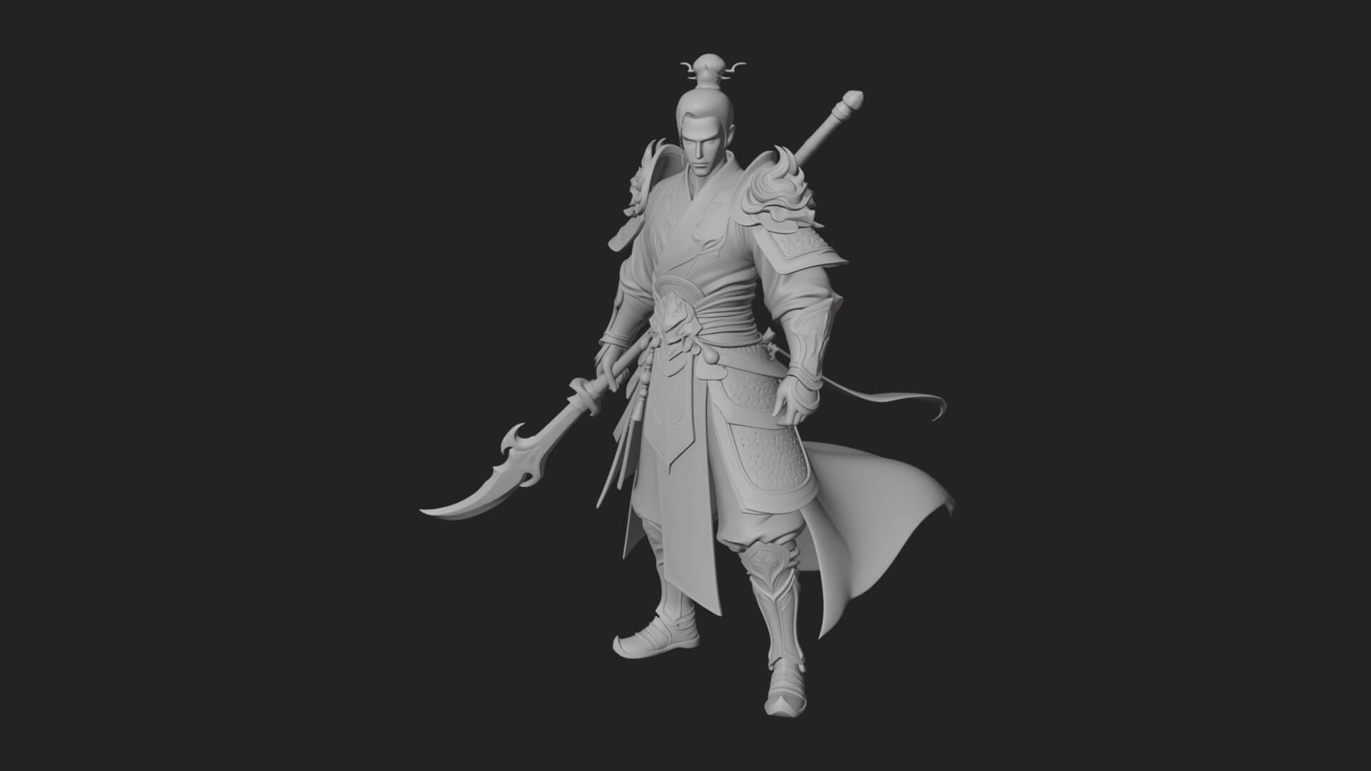 Oriental Robed Swordsman Statue Design 3 3D Print Model 3D Model