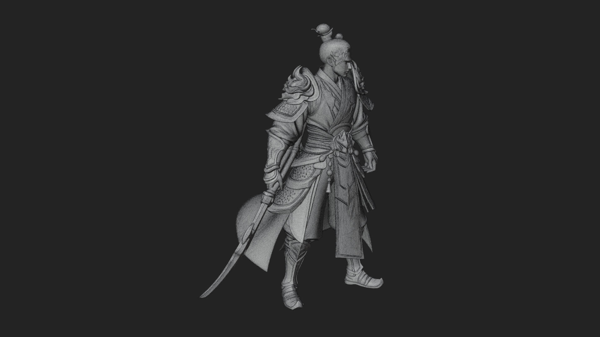 Oriental Robed Swordsman Statue Design 3 3D Print Model 3D Model