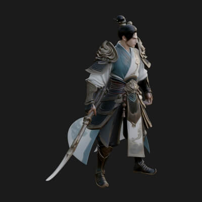 Oriental Robed Swordsman Statue Design 3 3D Print Model