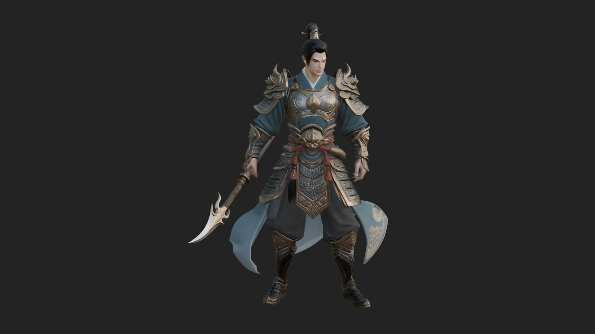 Oriental Robed Swordsman Statue Design 4 3D Print Model 3D Model