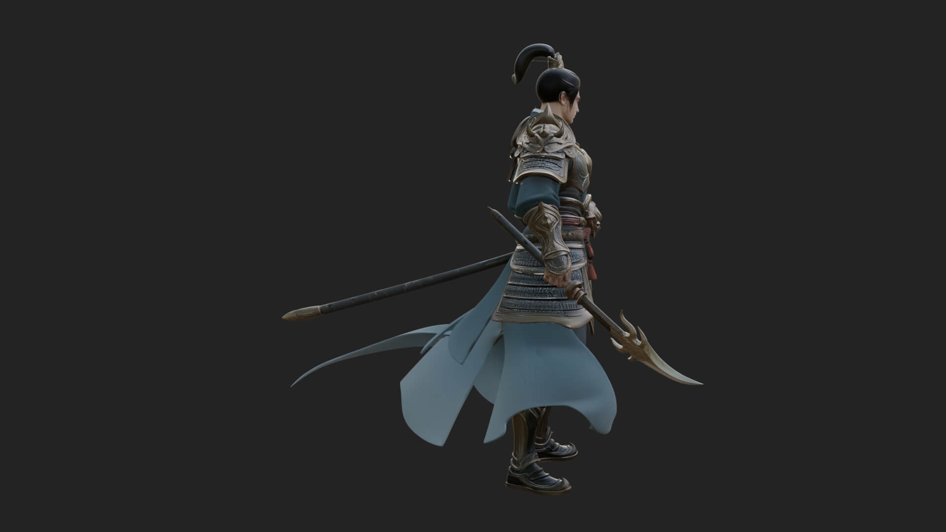 Oriental Robed Swordsman Statue Design 4 3D Print Model 3D Model