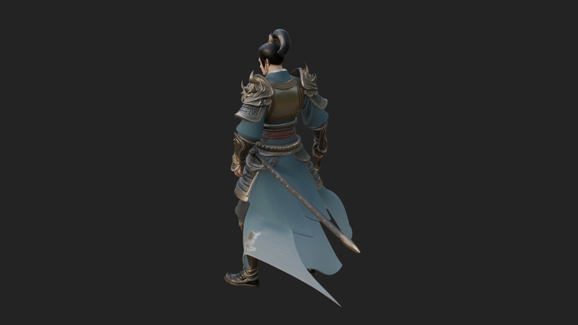 Oriental Robed Swordsman Statue Design 4 3D Print Model 3D Model