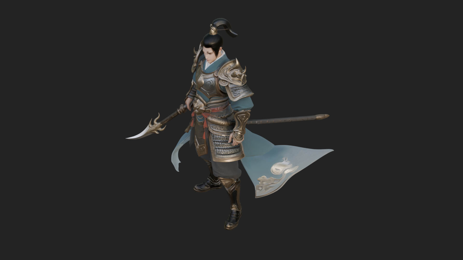Oriental Robed Swordsman Statue Design 4 3D Print Model 3D Model