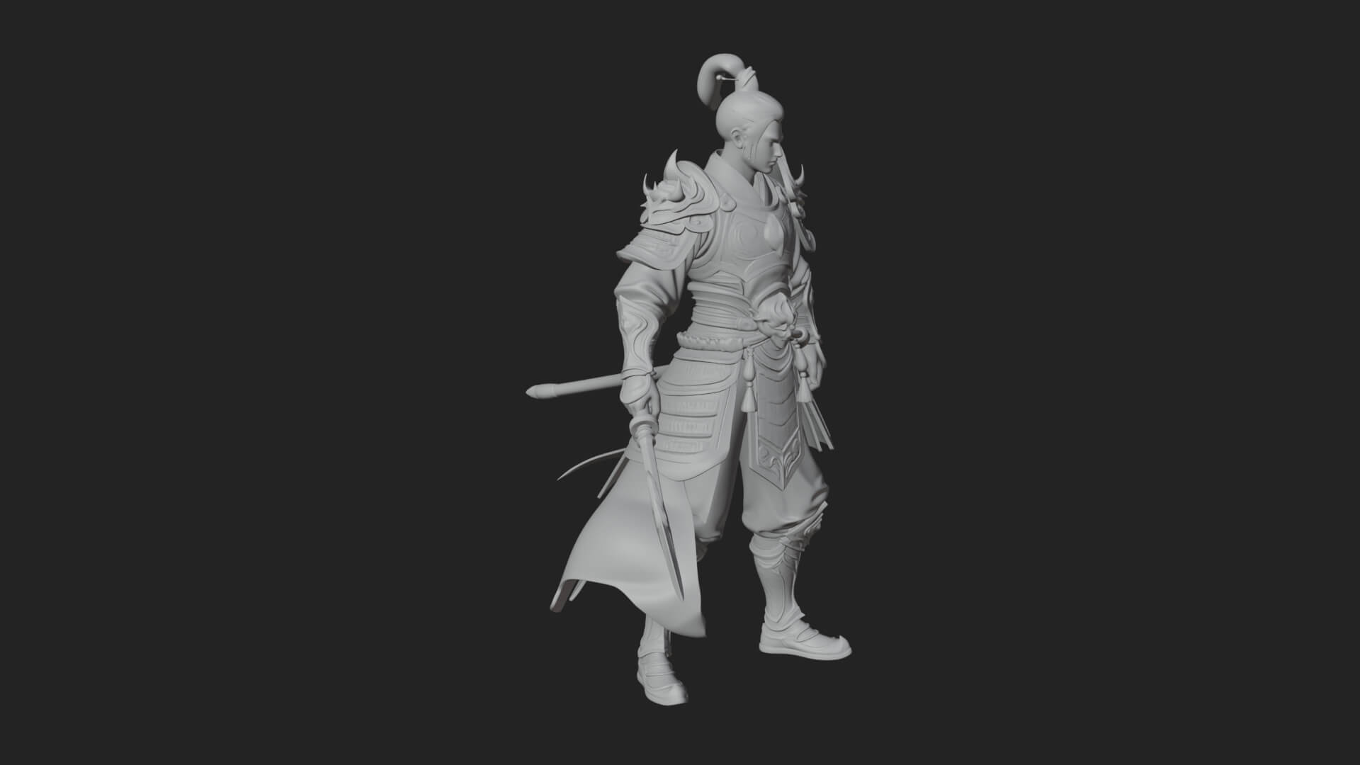 Oriental Robed Swordsman Statue Design 4 3D Print Model 3D Model