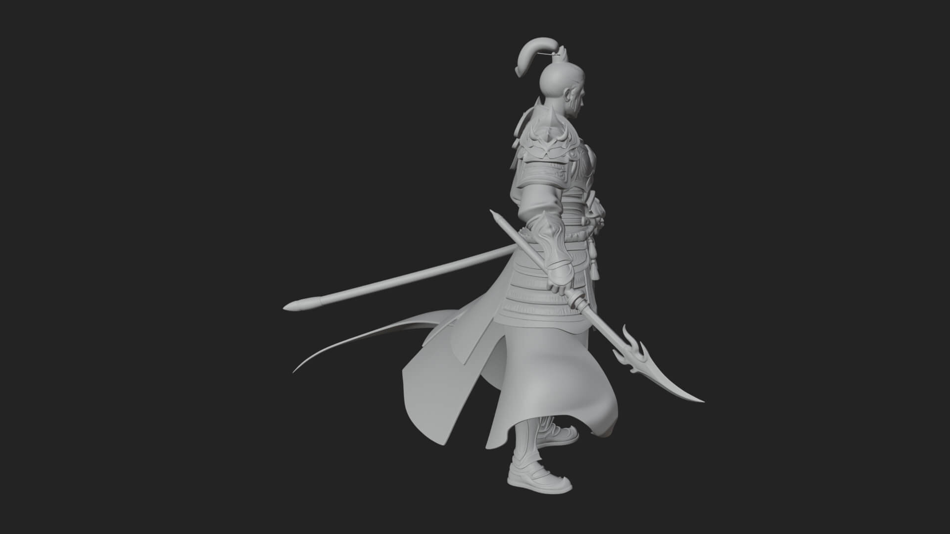 Oriental Robed Swordsman Statue Design 4 3D Print Model 3D Model