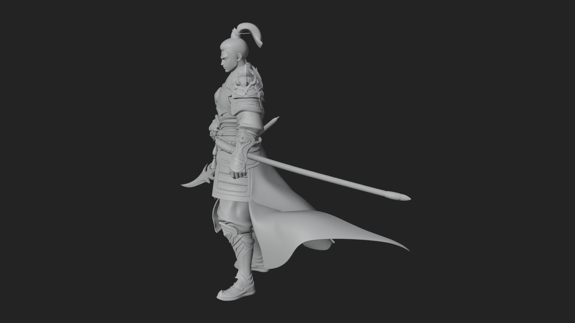 Oriental Robed Swordsman Statue Design 4 3D Print Model 3D Model