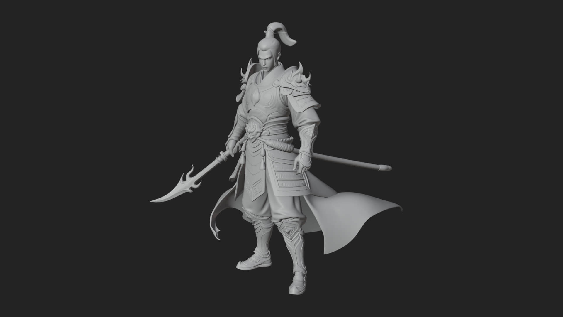 Oriental Robed Swordsman Statue Design 4 3D Print Model 3D Model