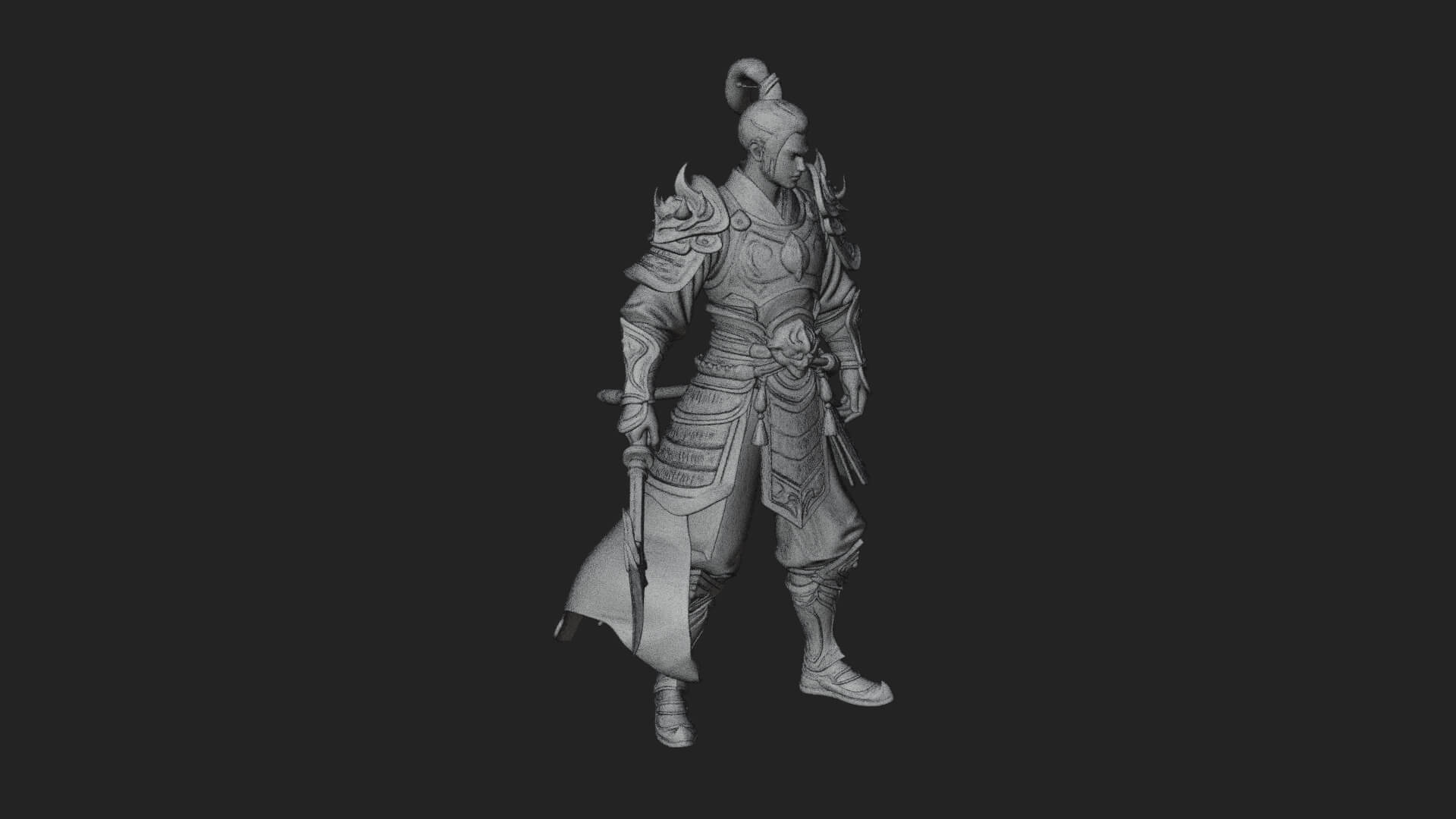 Oriental Robed Swordsman Statue Design 4 3D Print Model 3D Model