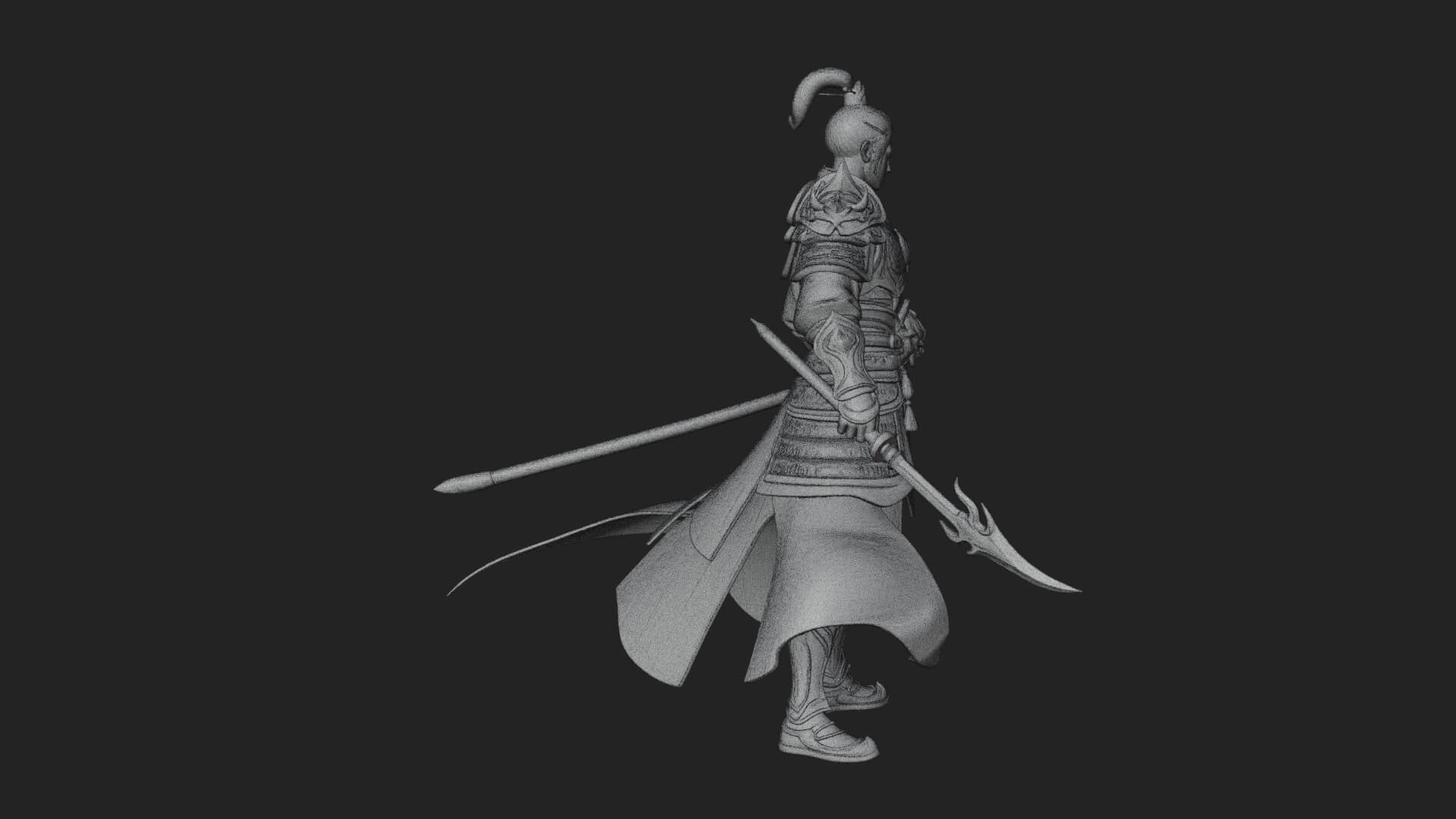 Oriental Robed Swordsman Statue Design 4 3D Print Model 3D Model