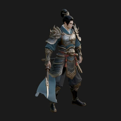 Oriental Robed Swordsman Statue Design 4 3D Print Model
