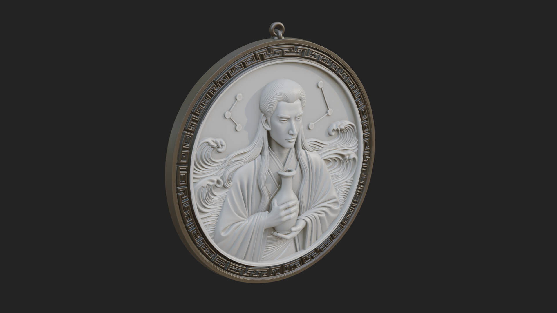 Oriental Scholar Oval Plaque Design 1 3D Print Model 3D Model