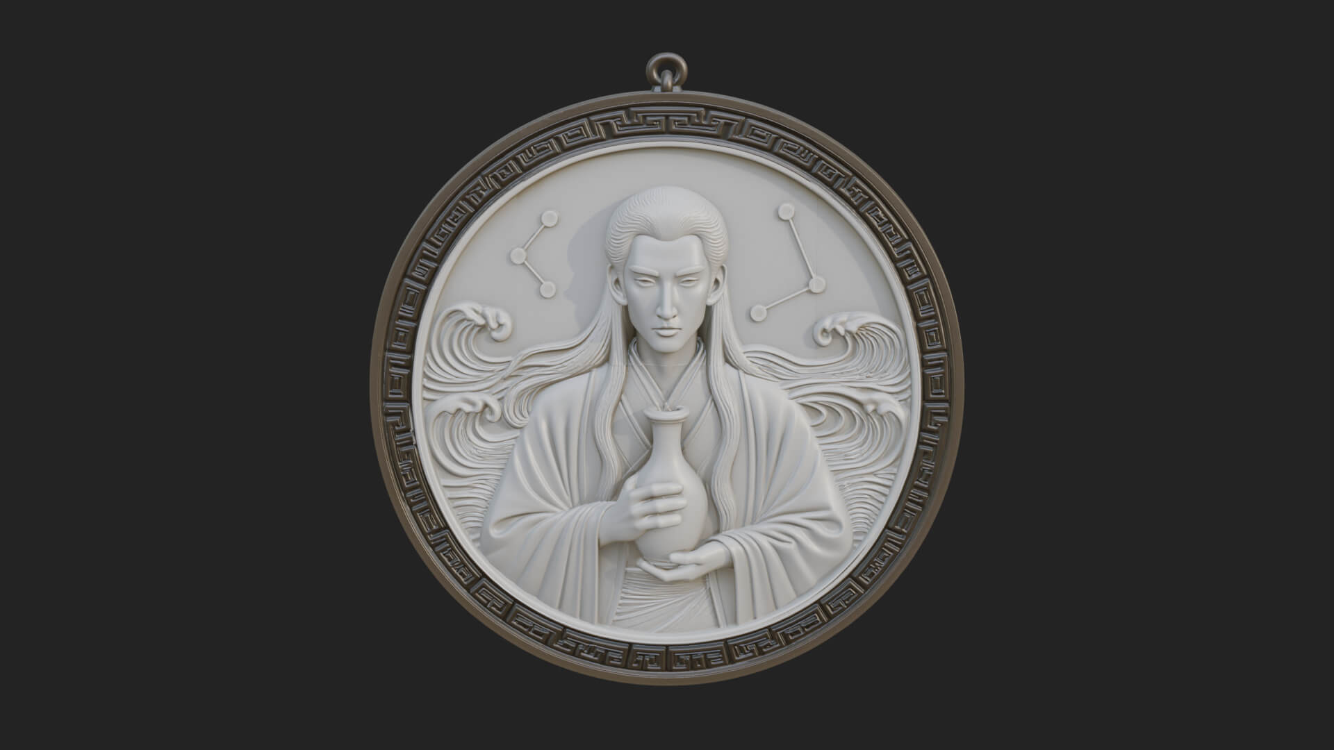 Oriental Scholar Oval Plaque Design 1 3D Print Model 3D Model