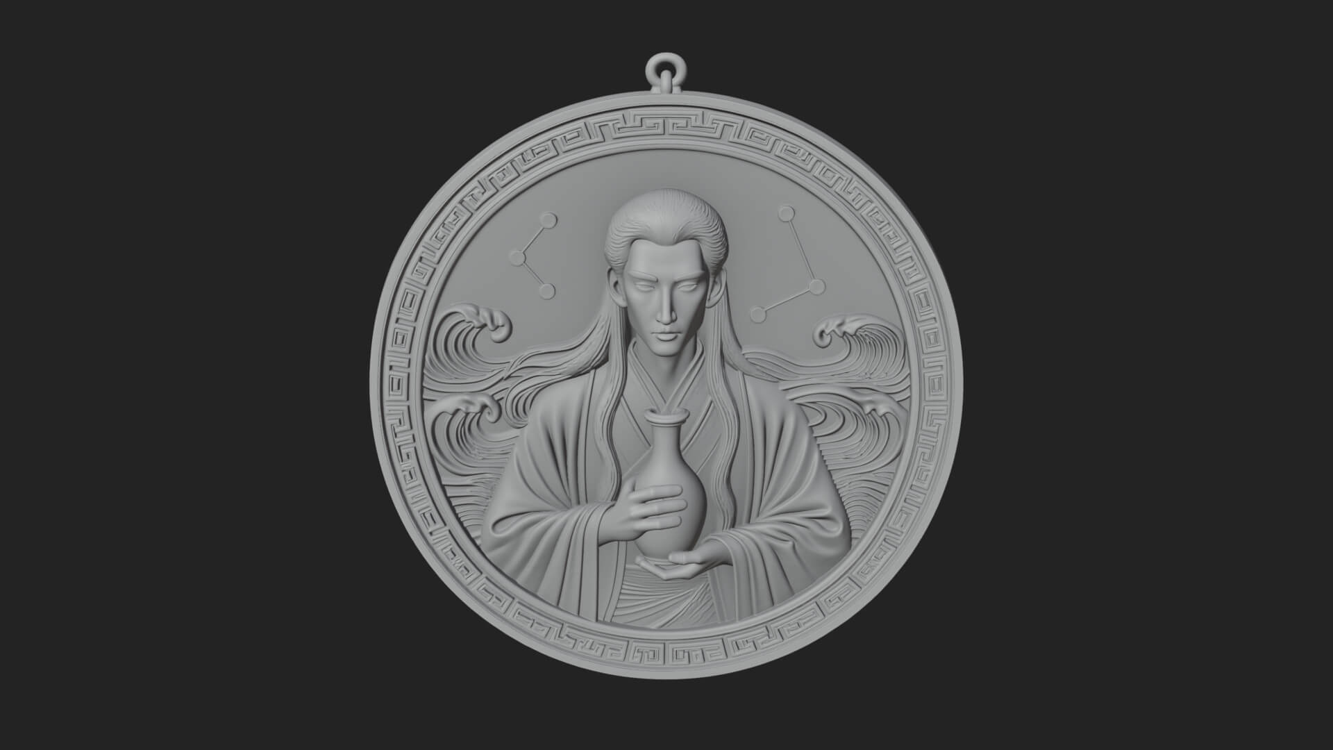 Oriental Scholar Oval Plaque Design 1 3D Print Model 3D Model