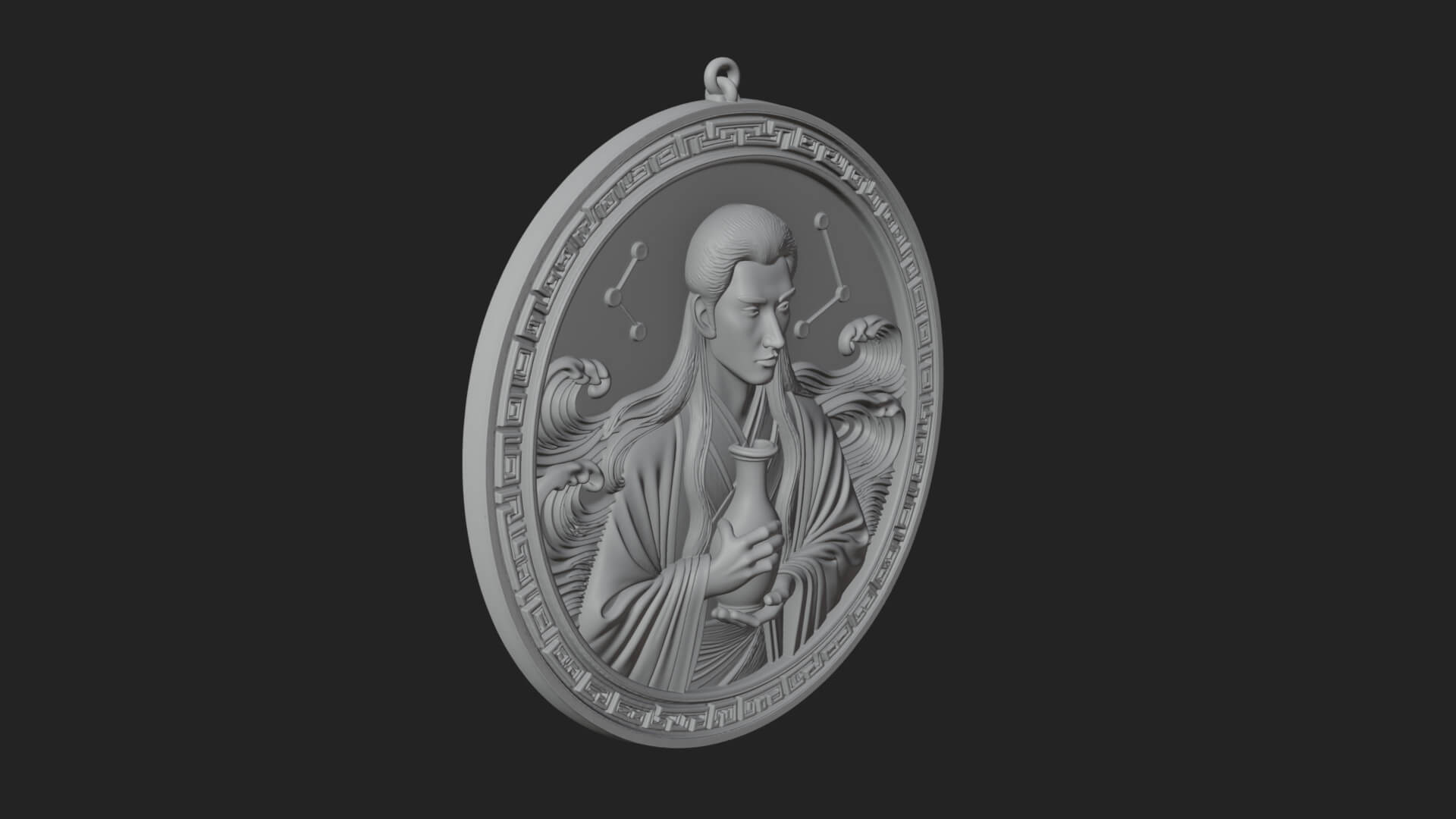 Oriental Scholar Oval Plaque Design 1 3D Print Model 3D Model