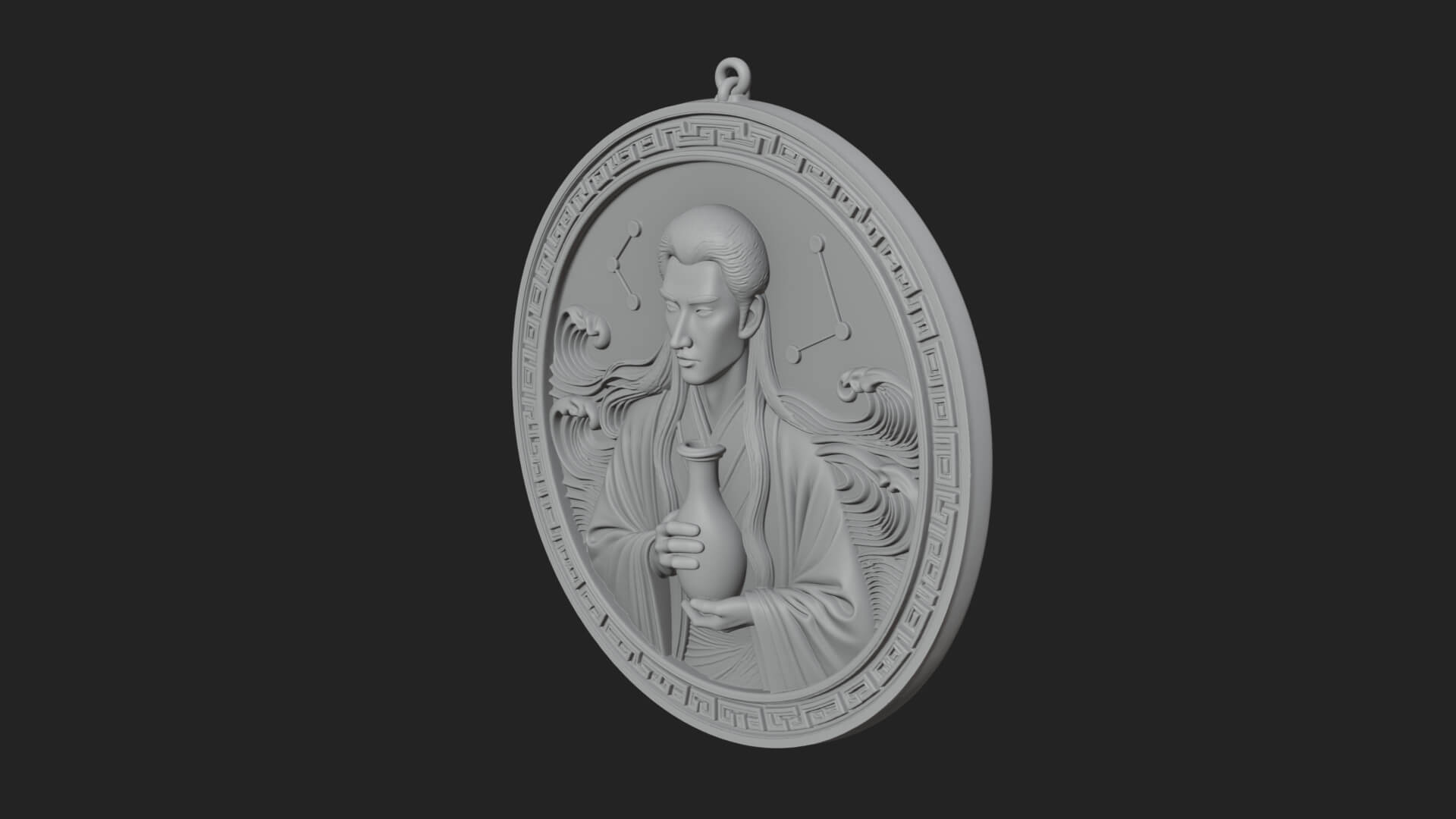 Oriental Scholar Oval Plaque Design 1 3D Print Model 3D Model
