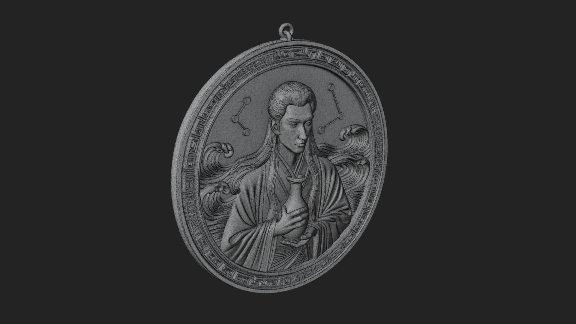 Oriental Scholar Oval Plaque Design 1 3D Print Model 3D Model