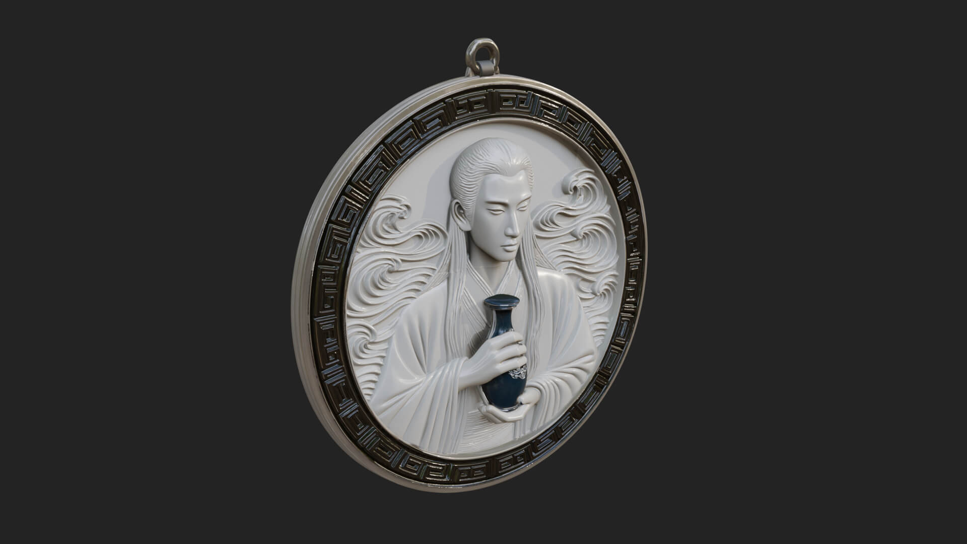 Oriental Scholar Oval Plaque Design 2 3D Print Model 3D Model