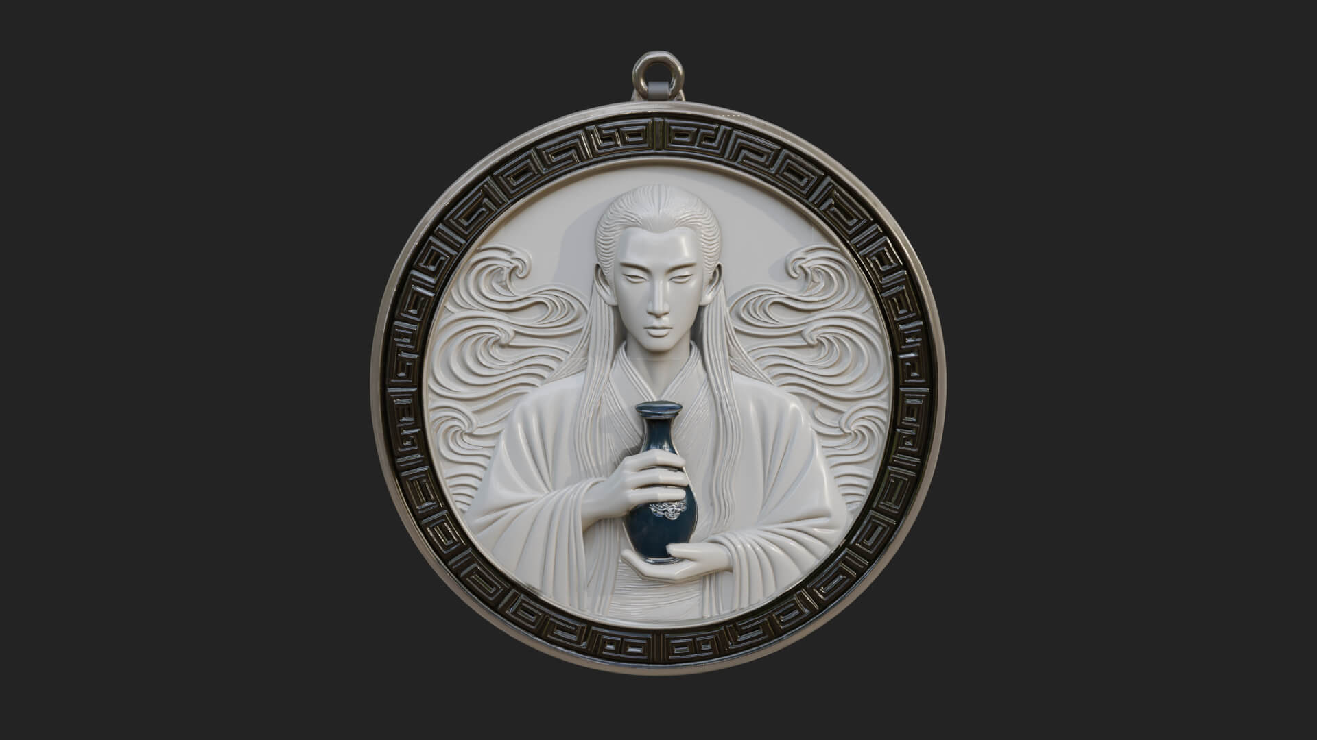Oriental Scholar Oval Plaque Design 2 3D Print Model 3D Model
