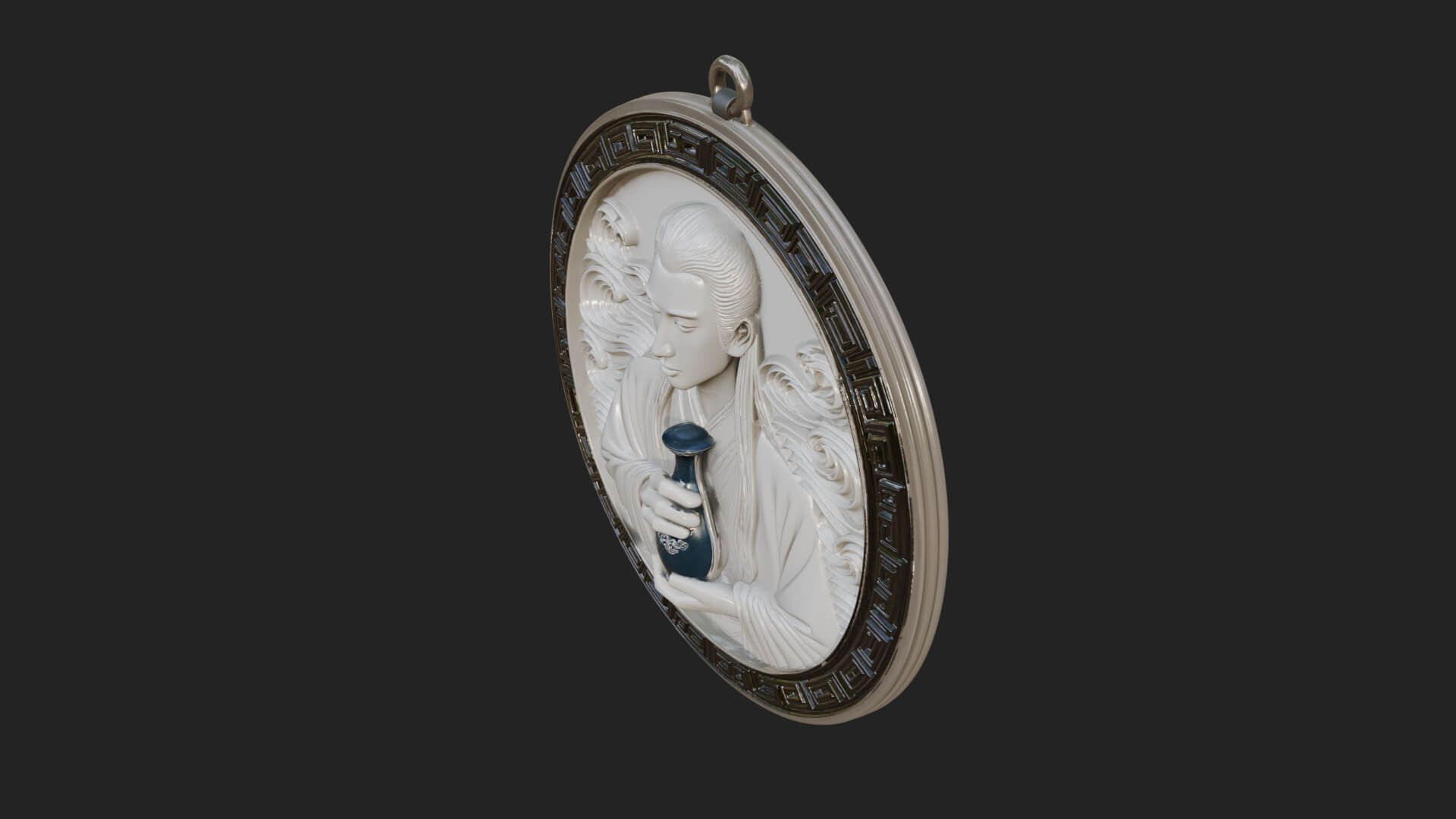 Oriental Scholar Oval Plaque Design 2 3D Print Model 3D Model