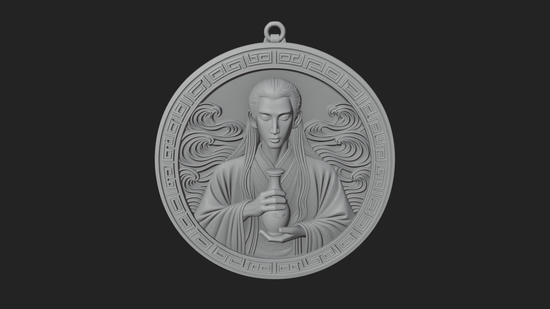 Oriental Scholar Oval Plaque Design 2 3D Print Model 3D Model