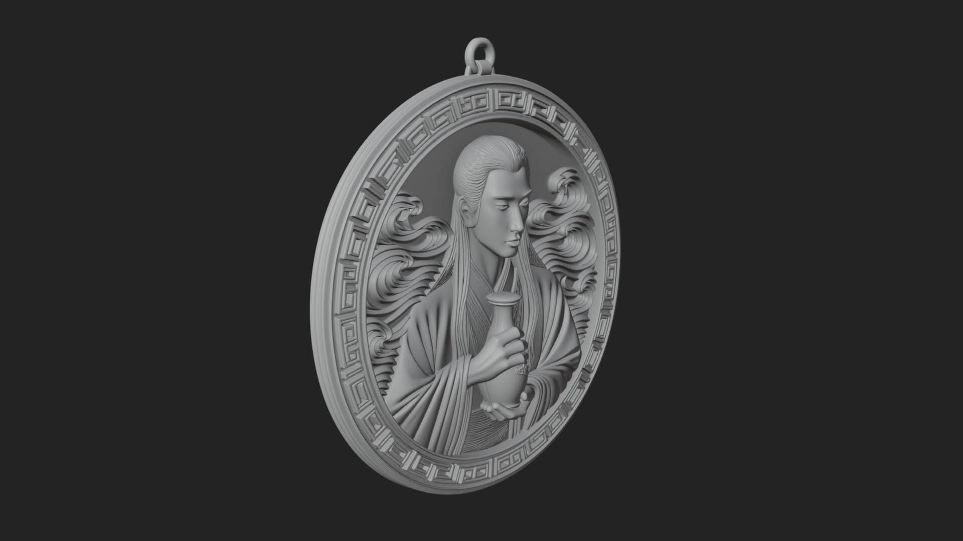 Oriental Scholar Oval Plaque Design 2 3D Print Model 3D Model