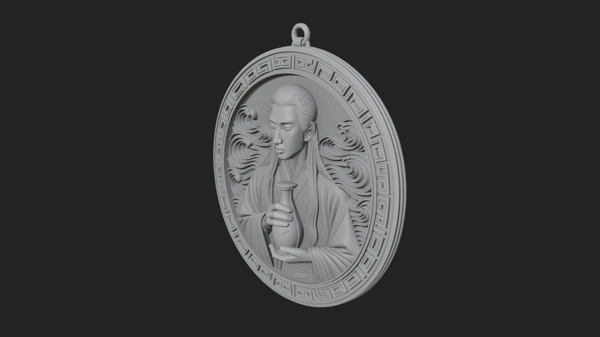 Oriental Scholar Oval Plaque Design 2 3D Print Model 3D Model