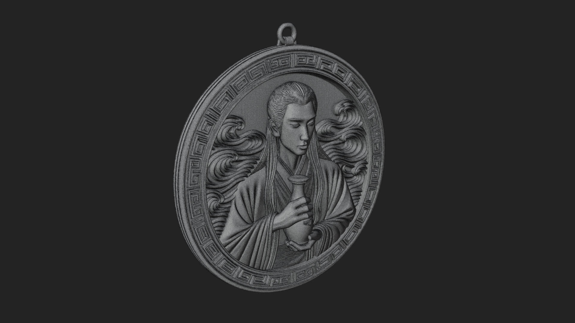 Oriental Scholar Oval Plaque Design 2 3D Print Model 3D Model