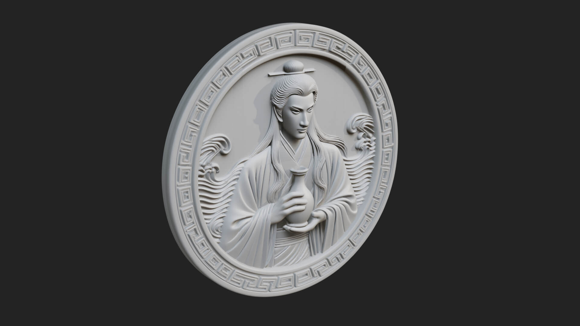 Oriental Scholar Oval Plaque Design 3 3D Print Model 3D Model