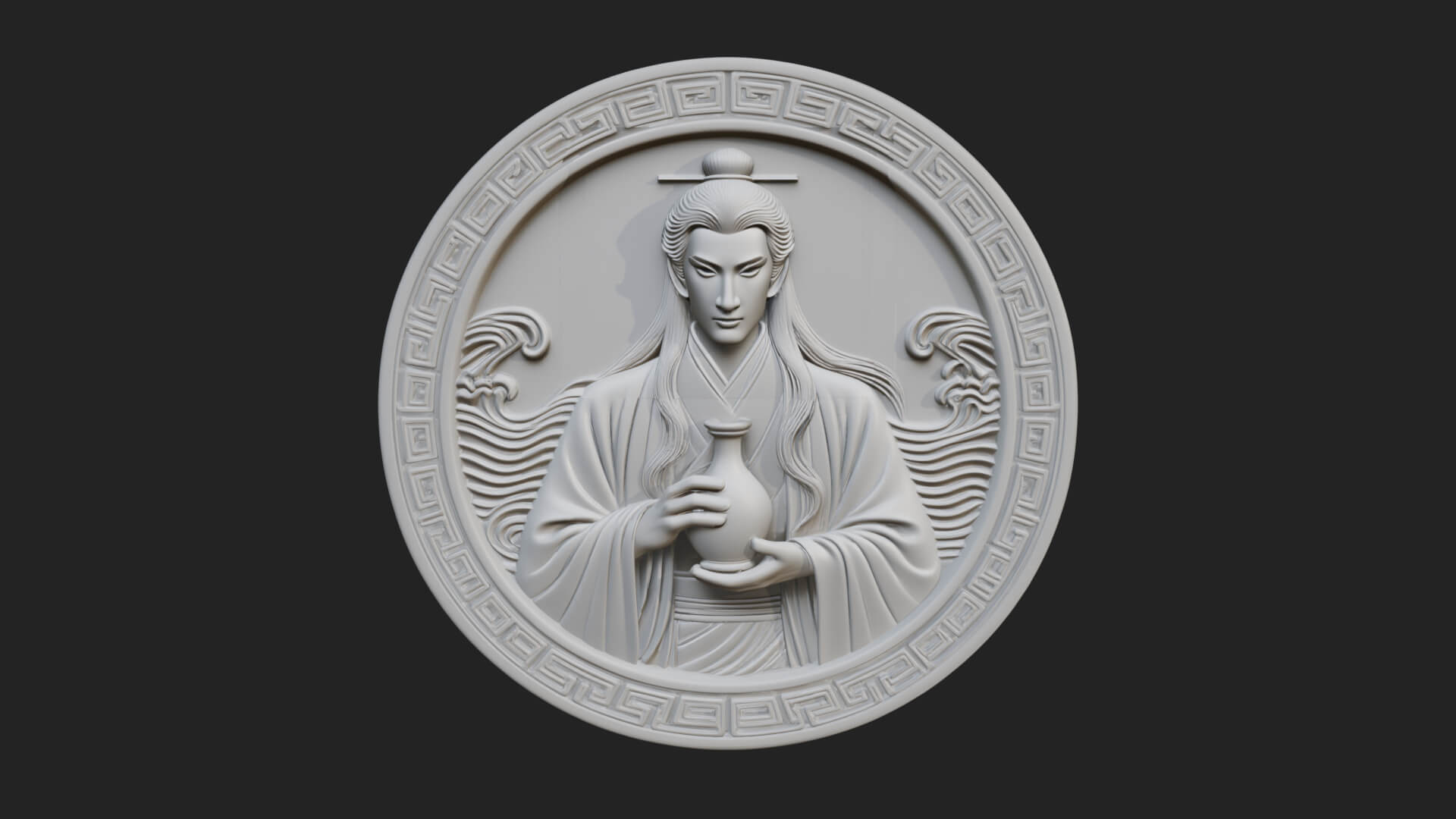 Oriental Scholar Oval Plaque Design 3 3D Print Model 3D Model